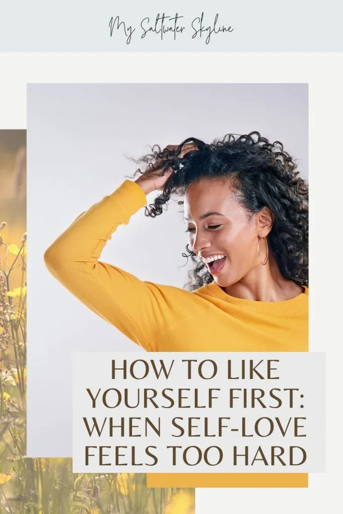 how-to-like-yourself-blog-post-pin-woman-dark-curly-hair-yellow-jumper-smiling